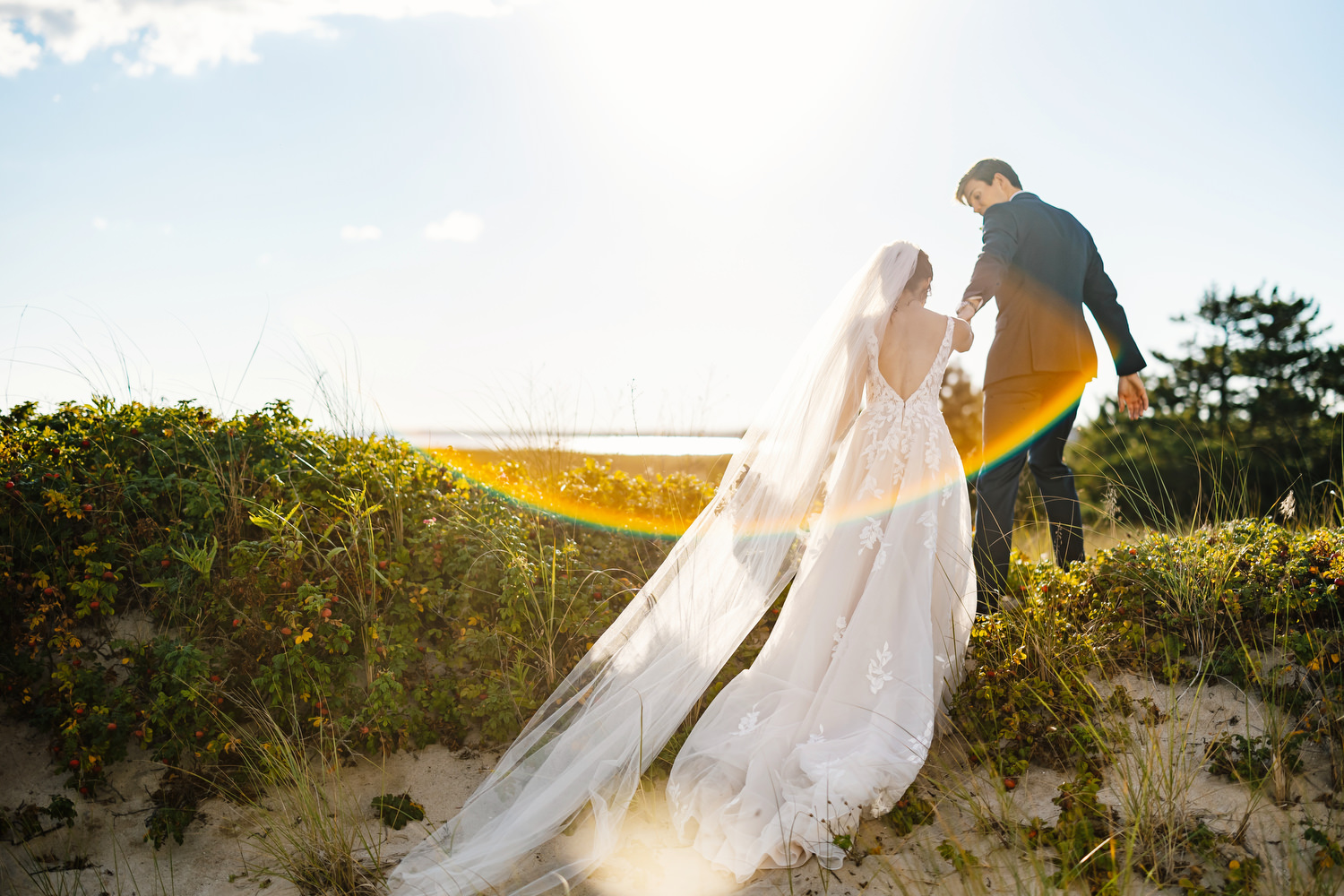 Dune at wychmere beach club - Newlyweds walking by the sand